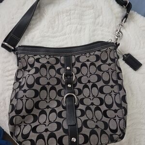 Coach Black and Gray Signature Shoulder Bag